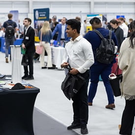 A student entering the career fair.