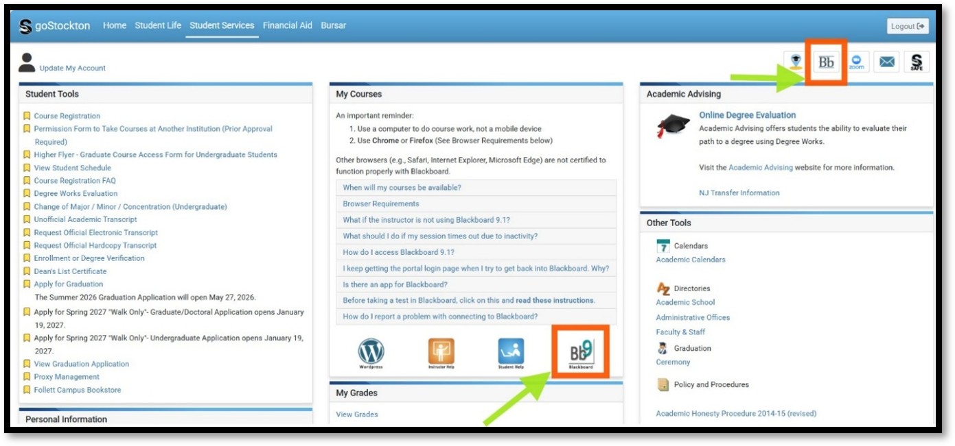 Screenshot of Portal page