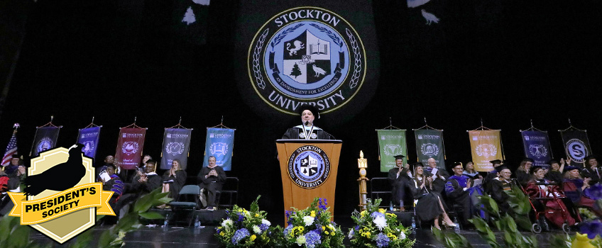 Stockton President Joe Bertolino giving remarks during 2025's Commencement ceremony
