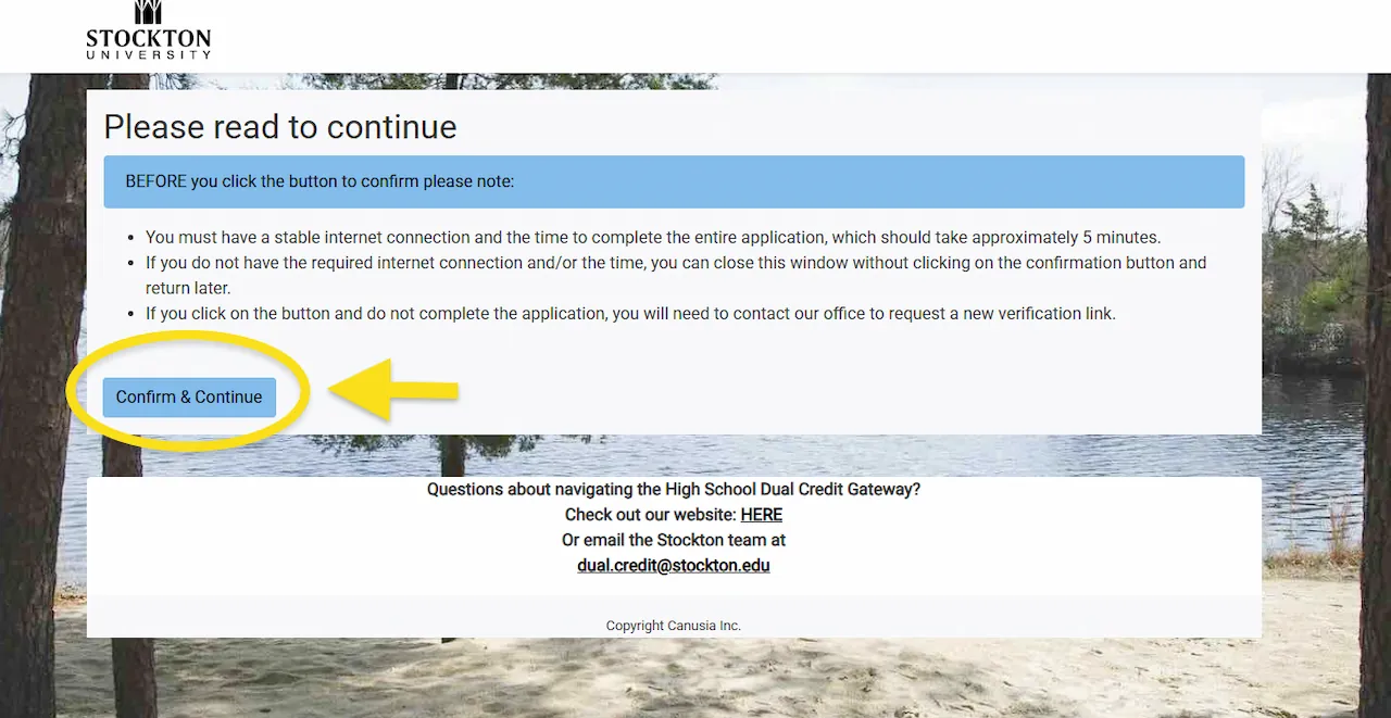 Screenshot of the confirmation screen