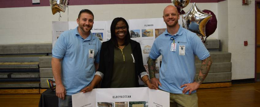 Stockton students showing off their electrician project