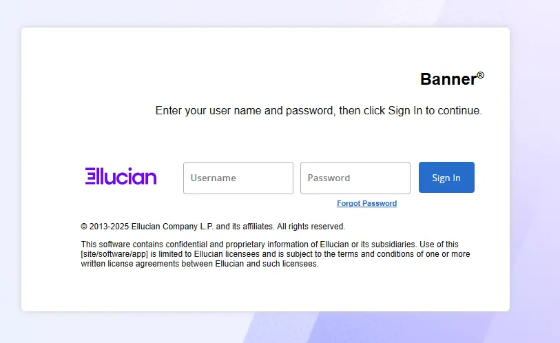 Banner login screen prompting the user to enter their initial password and click Submit to continue.