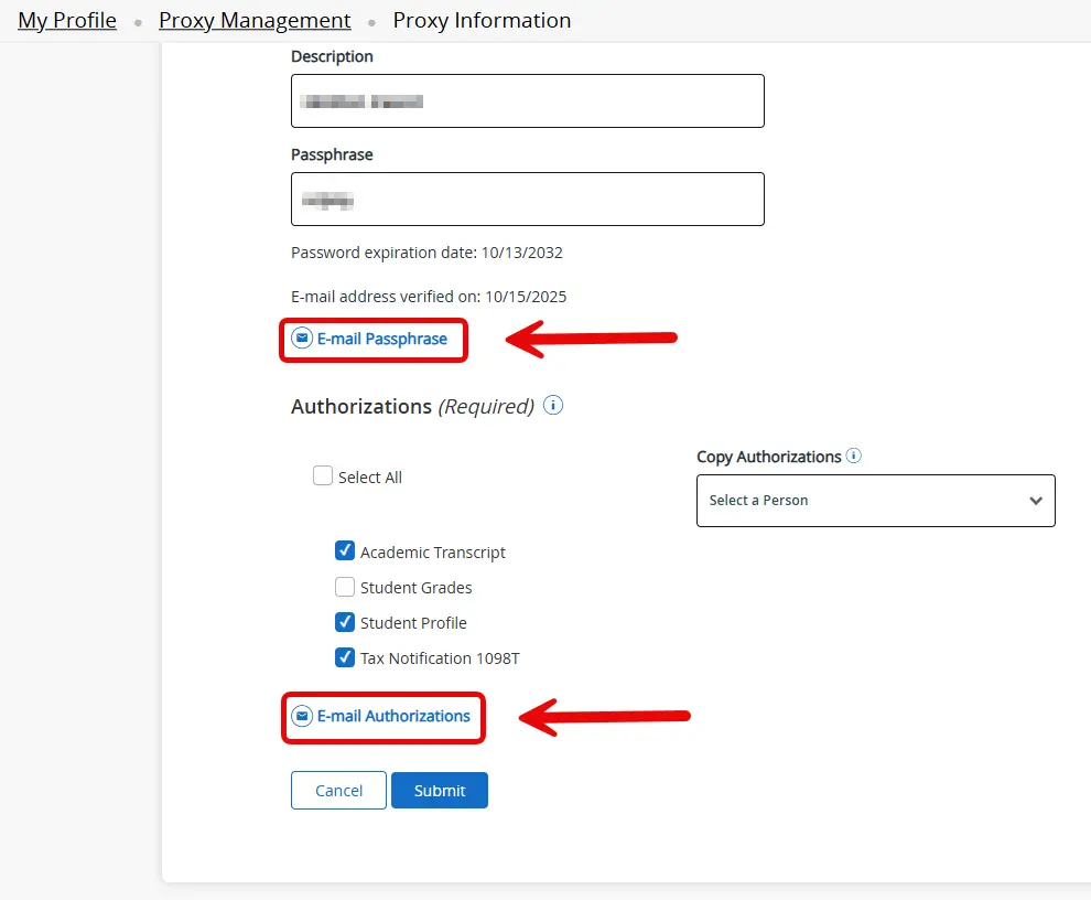 Proxy Management screen showing a list of existing proxies with edit and delete icons, and a red arrow pointing to the Edit option.