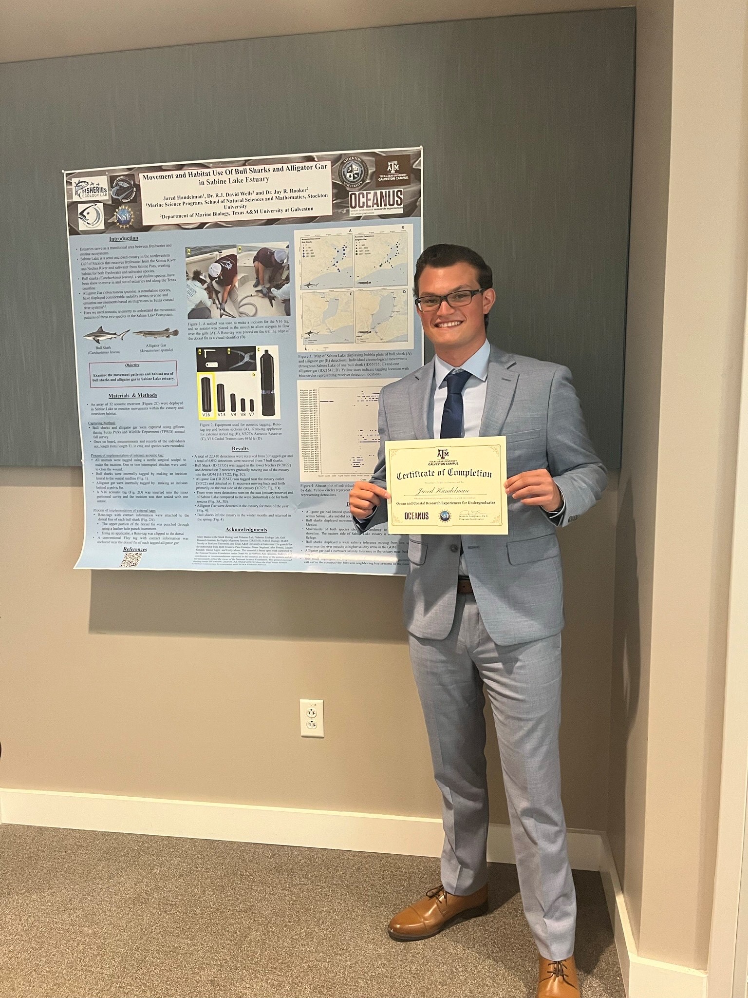 Jared Handelman '24 with poster presentation and REU completion award