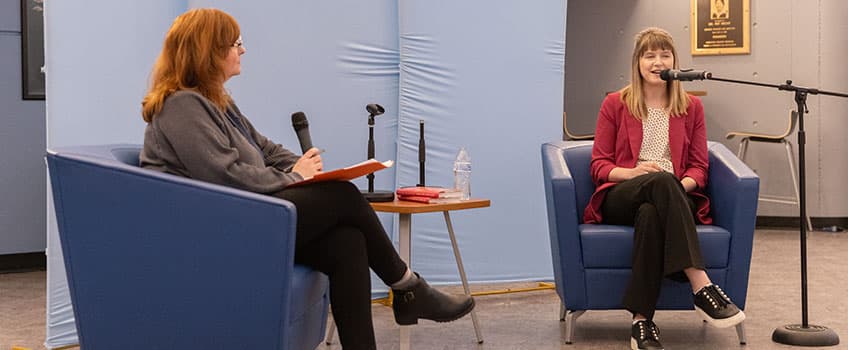 2026 Neurodiversity week At left, Brooke Zall-Crawford, director of Counseling and Psychological Servicers, hosts a Q&A with Kaelynn Partlow from Netflix's 'Love on the Spectrum'.