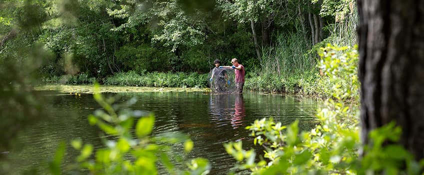 students at lake fred doing research