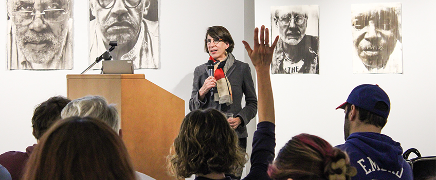 Laura Auricchio presents to audience 