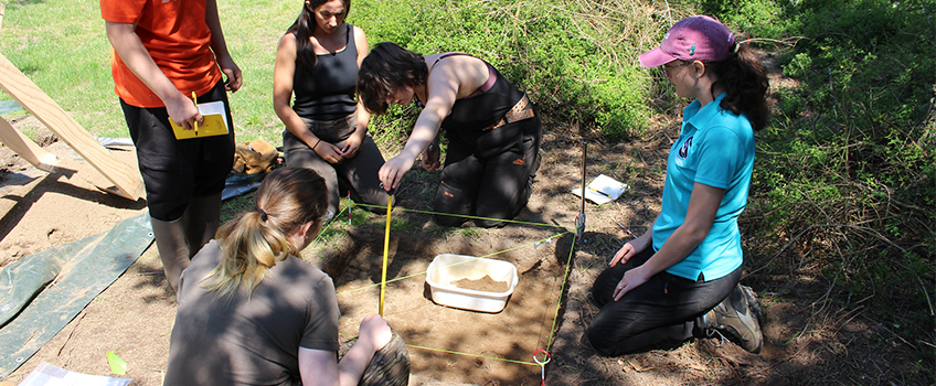 students digging for artifacts