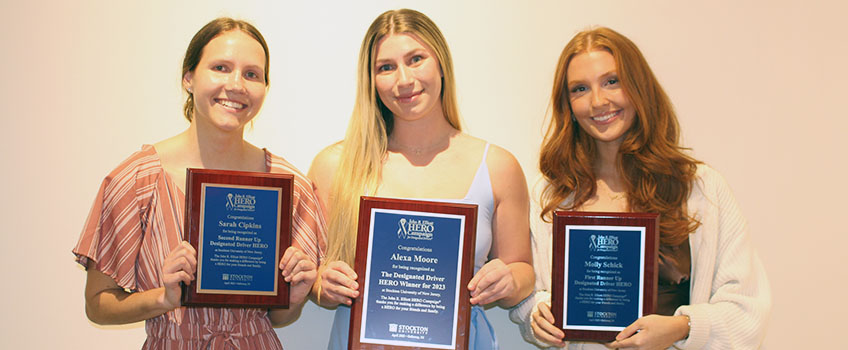 From left, Sarah Cipkins, second runner-up; Alexa Moore, 2023 Stockton HERO of the Year; and Molly Schick